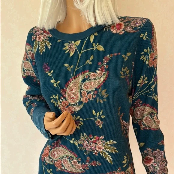 Sundance thermal 100% cotton Floral Long Sleeve Top large - Picture 3 of 10